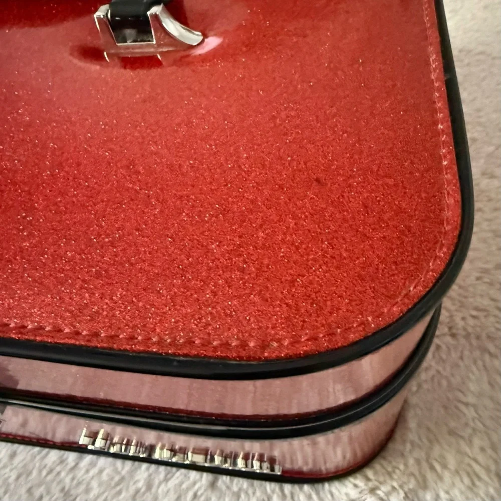 VTG Y2K LUX de VILLE * GO GO Pin-Up Vanity Case Sparkly Cherry Retro Red NOS ππ - Picture 7 of 9
